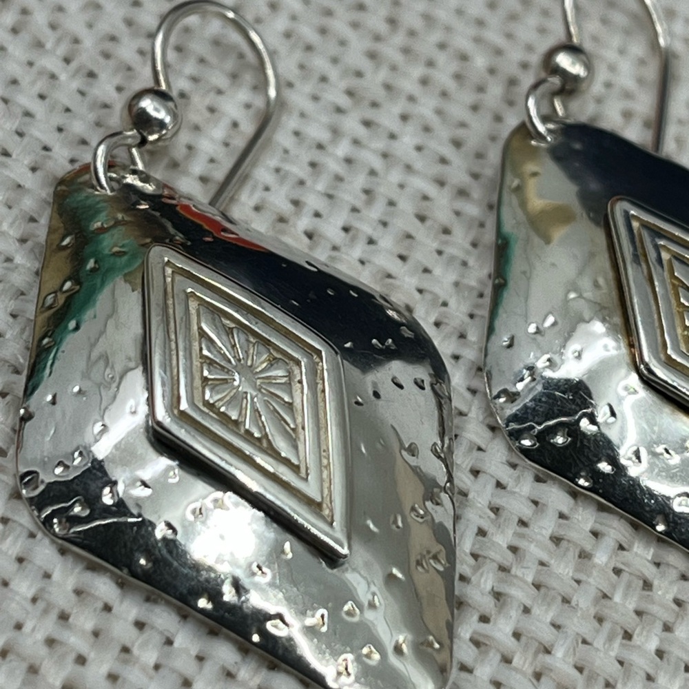 Handmade Vintage Sterling Silver Earrings | 90s Artisan Design - Picture 4 of 16